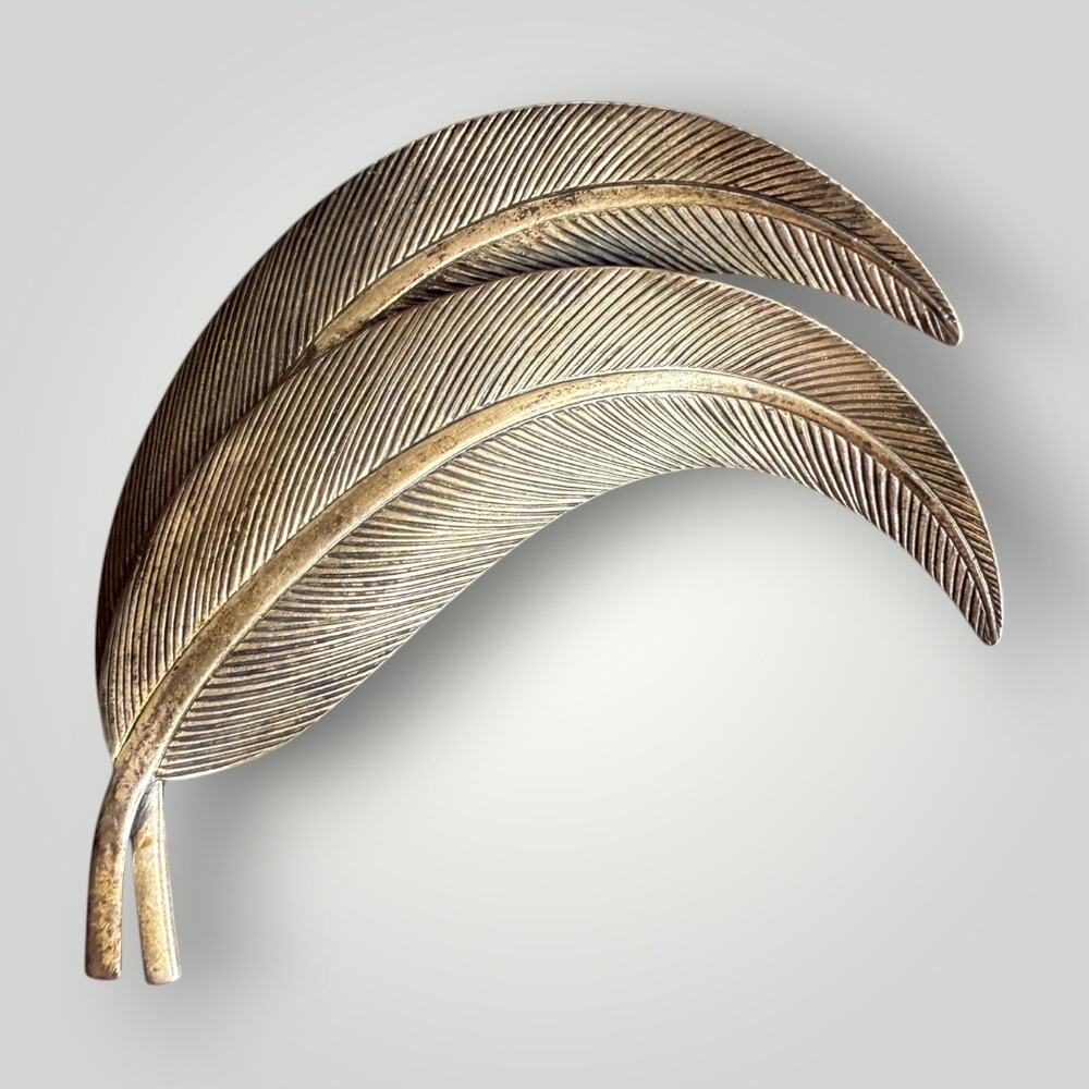 Vintage STERLING BY JEWELART Double Leaf Brooch Pin